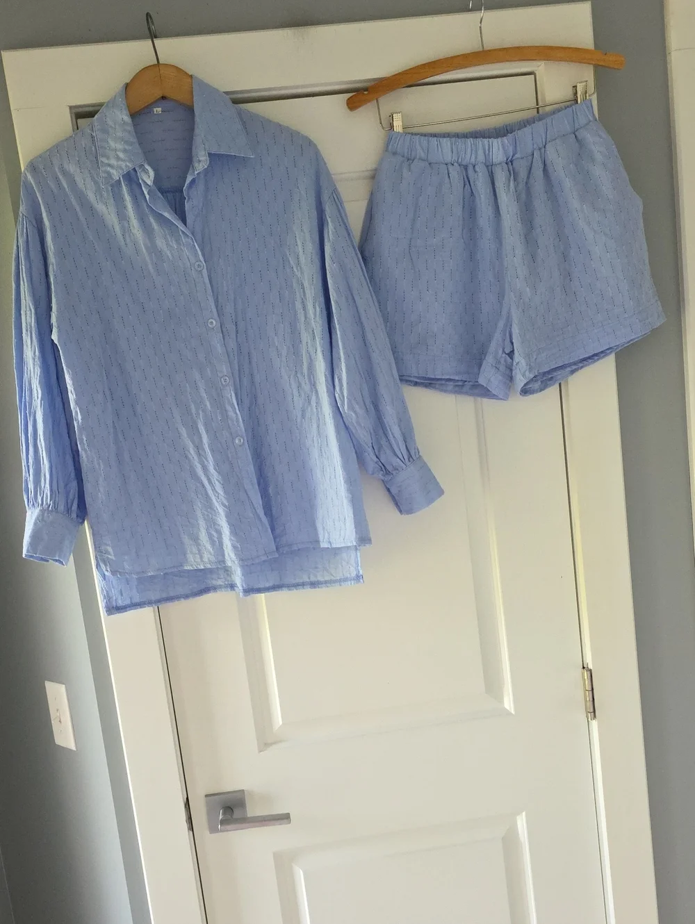 Light Blue Button-Up Top and Matching Shorts Set